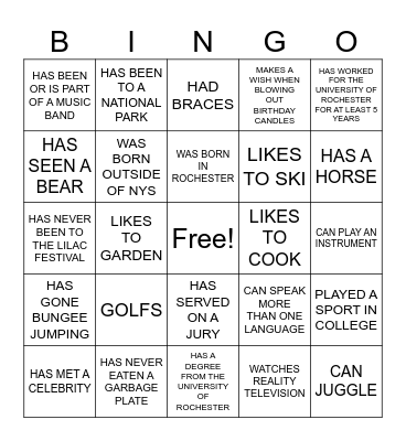 FIND SOMEONE WHO ... Bingo Card
