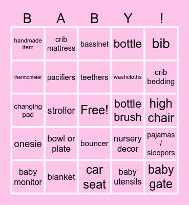 Baby Girl McCracken Bingo Card