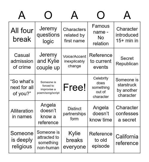 AoAoAoA Bingo Card