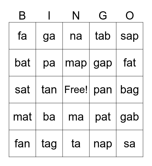 Letter Group 1 and 2 Bingo Card