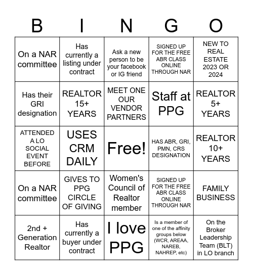 REALTOR® ICE-BREAKER Bingo Card