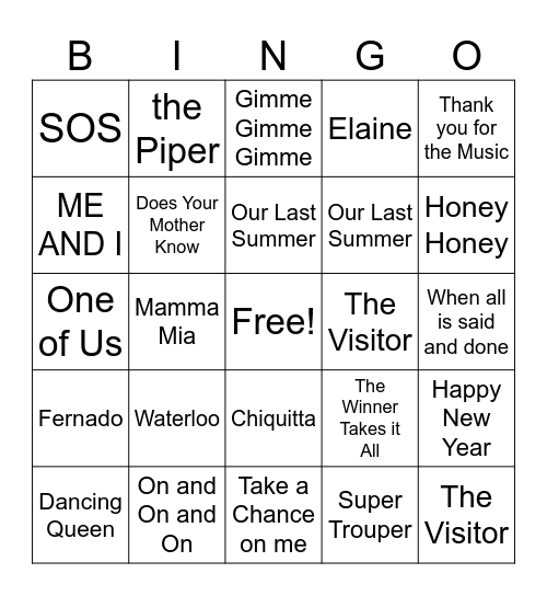 ABBA!! Bingo Card