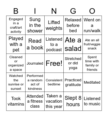 Core Wellbeing Bingo 2024 Bingo Card