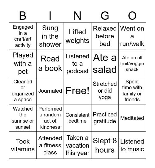 Core Wellbeing Bingo 2024 Bingo Card