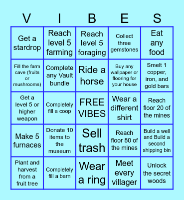 Stardew Bingo Card