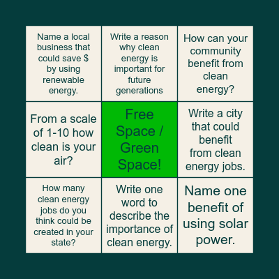 Clean Energy Advocate Bingo Card