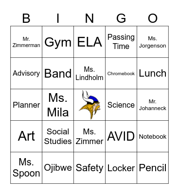 Welcome to Cook County Middle School Bingo! Bingo Card