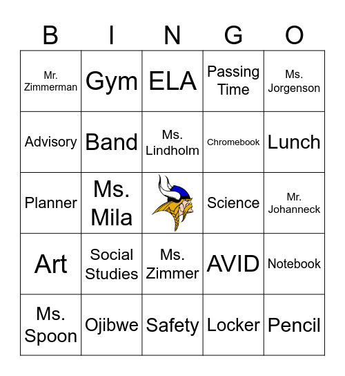 Welcome to Cook County Middle School Bingo! Bingo Card