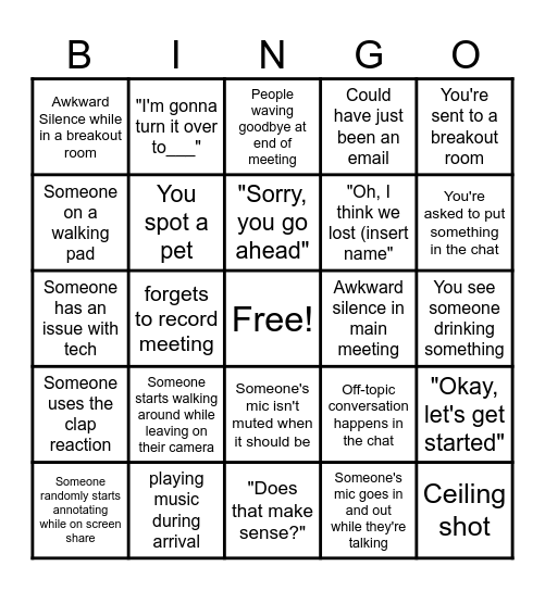 Zoom Meeting BINGO Card