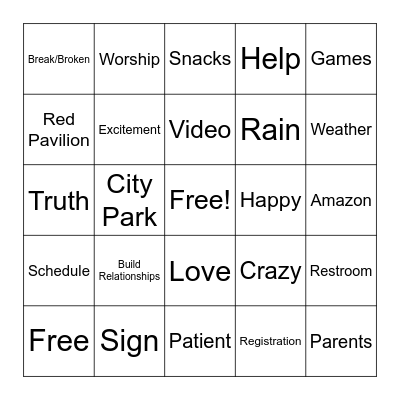 VBS Training Bingo Card