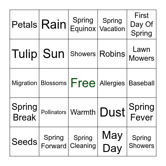 Springo Bingo Card