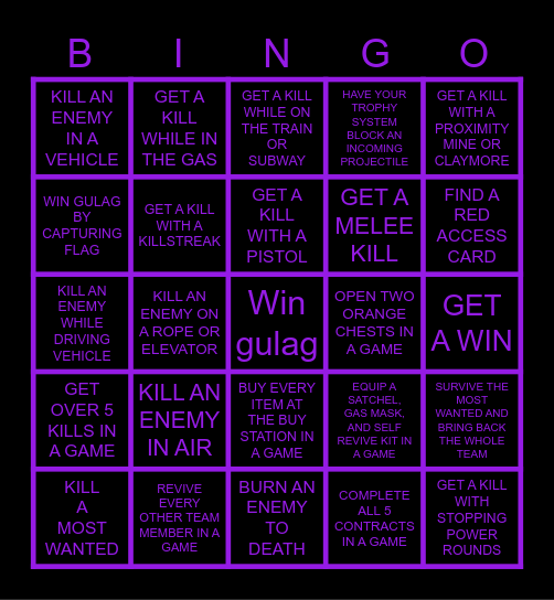 WARZONE BINGO Card