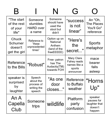 Commencement Season Bingo Card