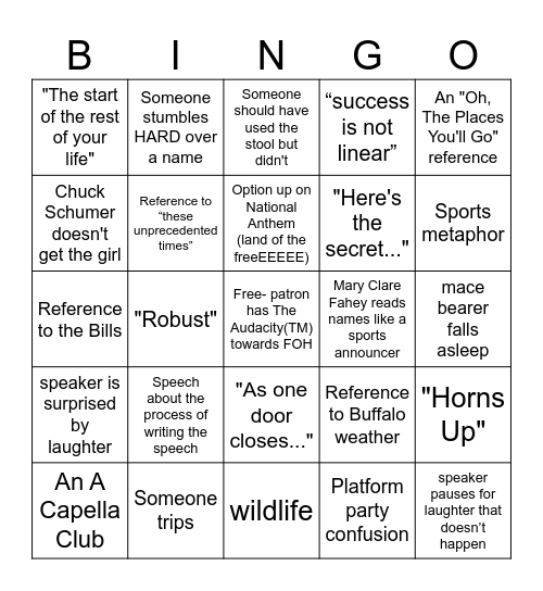 Commencement Season Bingo Card