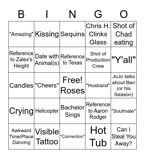 JoJo Part 2 Bingo Card