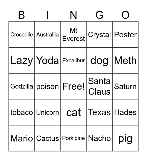 Yeet Bingo Card