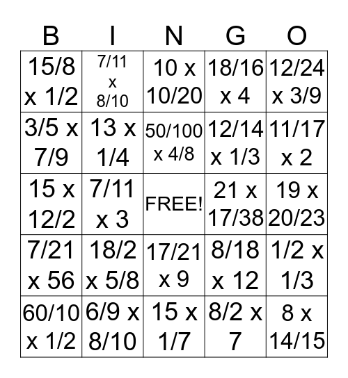 MULTIPLYING FRACTIONS! Bingo Card