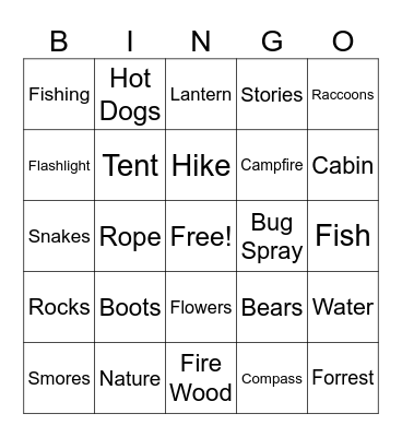 Camping Bingo Card