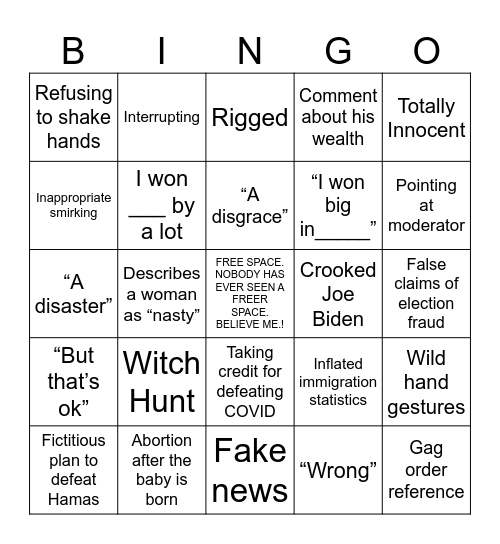 Septuagenarian Presidential Bingo Card