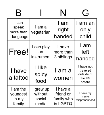 Ice Breaker Bingo Card