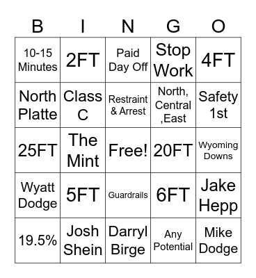 Safety Days 2024 Bingo Card