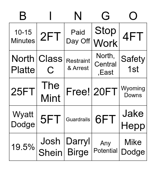 Safety Days 2024 Bingo Card