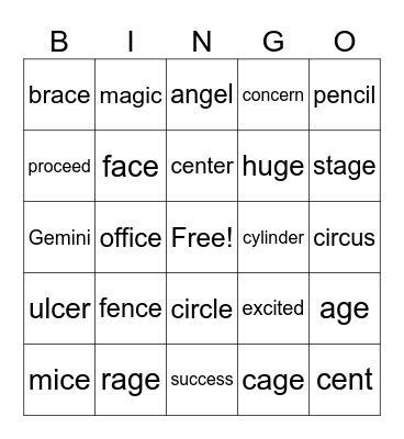 Soft c/g Bingo Card