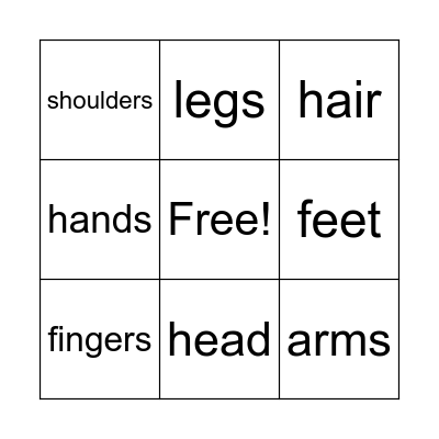 PARTS OF THE BODY Bingo Card