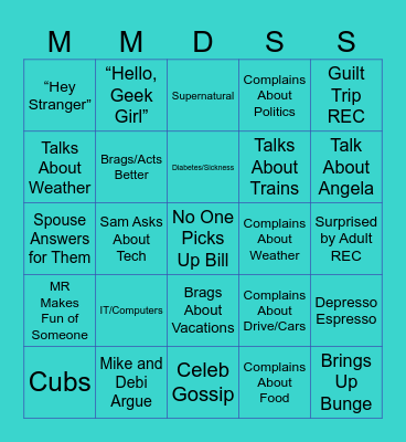 M&M Bingo Card