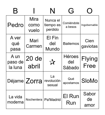 Los 40 de Pablo Bingo Card