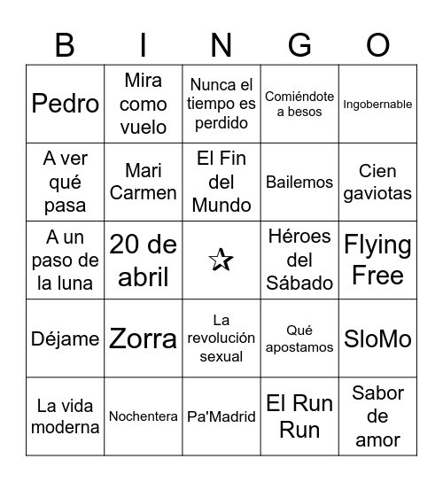 Los 40 de Pablo Bingo Card