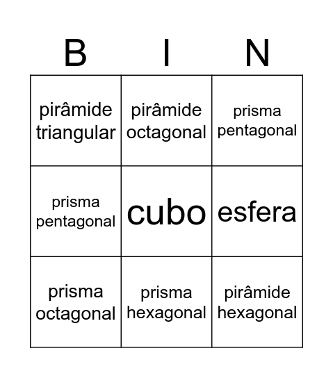 Sólidos Geométricos Bingo Card