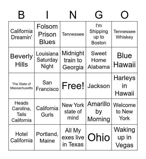 I've been everywhere Bingo Card