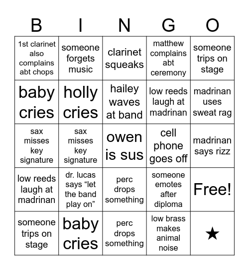 grad band bingo ‘24!! :) Bingo Card
