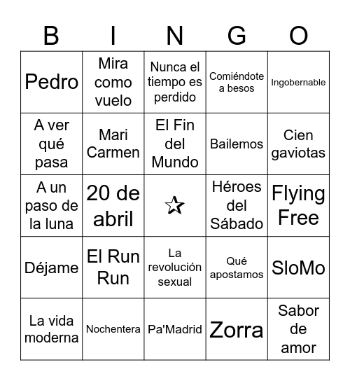 Los 40 de Pablo Bingo Card