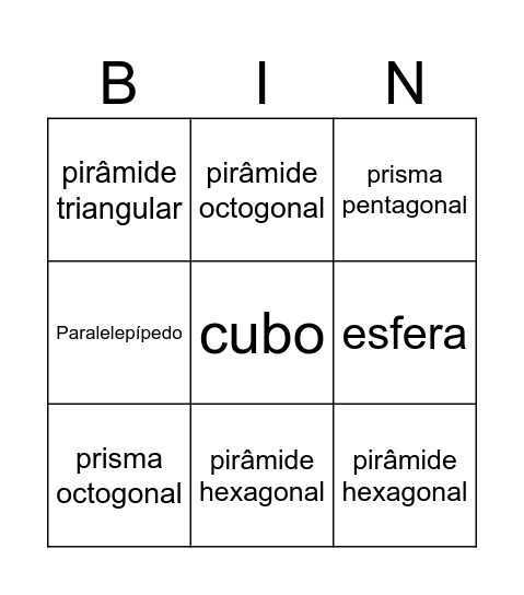 Sólidos Geométricos Bingo Card