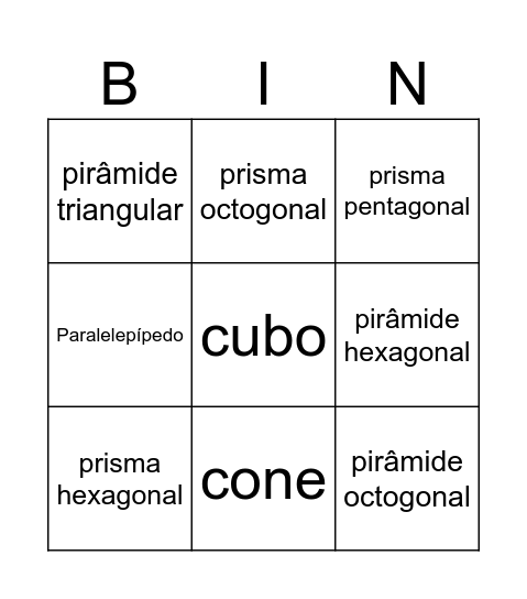 Sólidos Geométricos Bingo Card