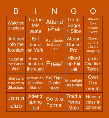 OCCIDENTAL CLASS OF 2024 Bingo Card