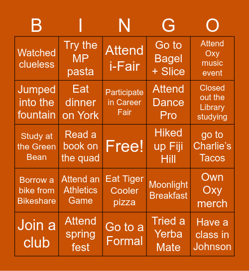 OCCIDENTAL CLASS OF 2024 Bingo Card