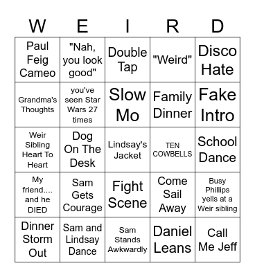 FREAKS AND GEEKS PILOT Bingo Card