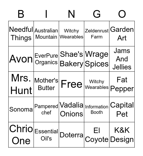 Oak Forest Farmer's Market Bingo Card