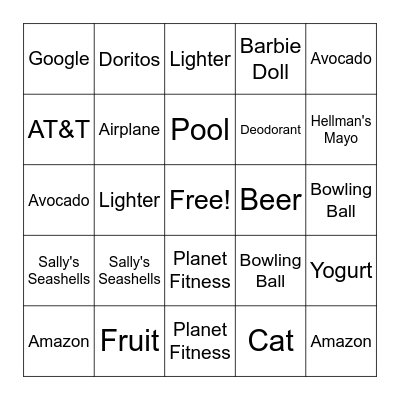 SUPERBOWL COMMERCIALS Bingo Card