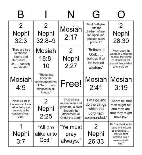 Bingo Seminary Edition Bingo Card