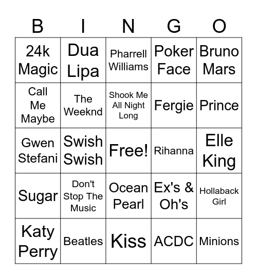 Title - artist - genre mix Bingo Card