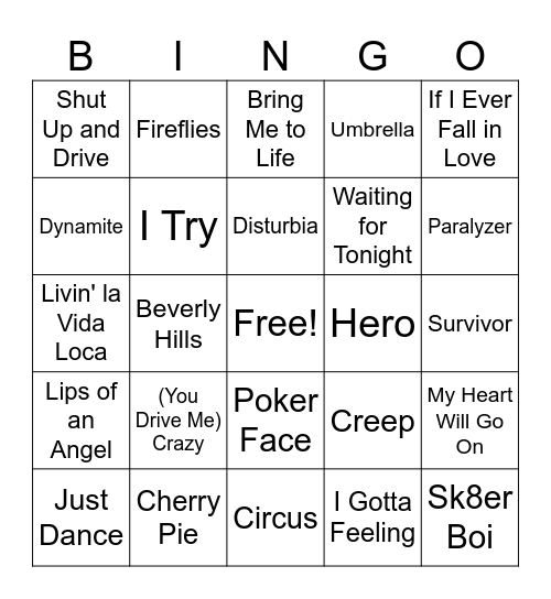 The '90s & 2000s Bingo Card