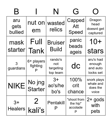 Odin's Onslaught Bingo Card