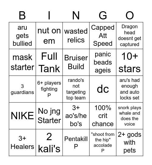 Odin's Onslaught Bingo Card