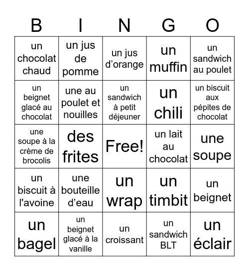 Tim Hortons Bingo Card