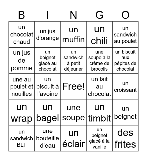 Tim Hortons Bingo Card