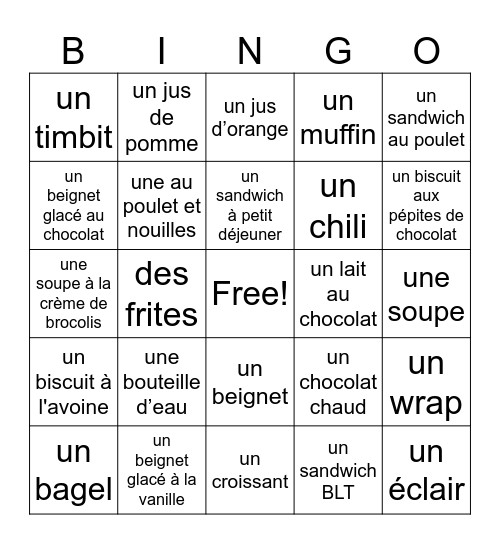 Tim Hortons Bingo Card